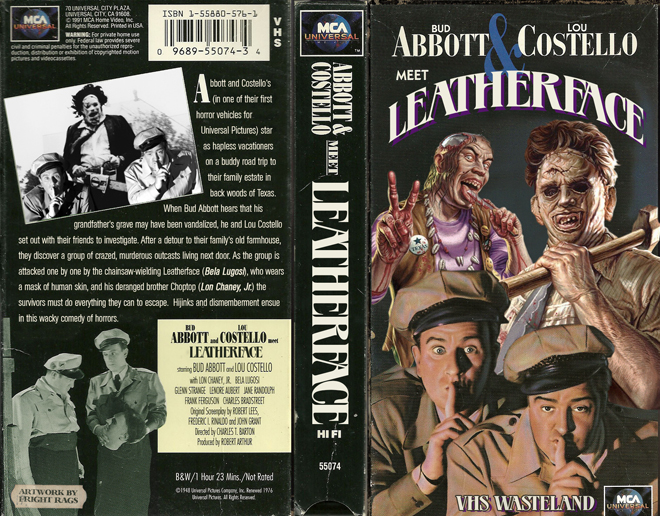 ABBOTT AND COSTELLO MEET LEATHERFACE CUSTOM VHS COVER, MODERN VHS COVER, CUSTOM VHS COVER, VHS COVER, VHS COVERS